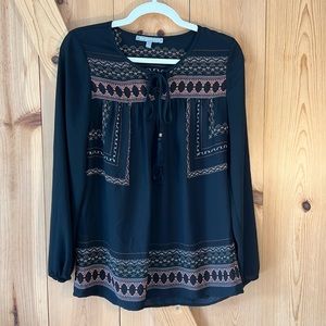 daniel rainn black long sleeved blouse boho style size s